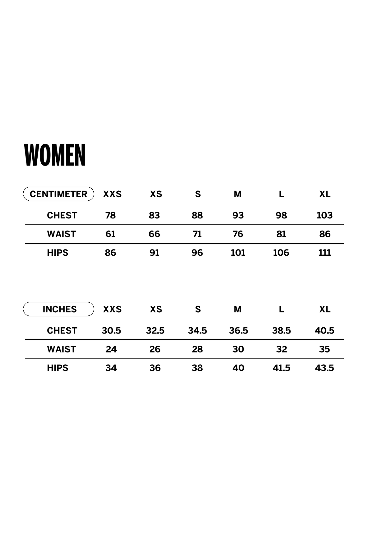 SYN Størrelses guide