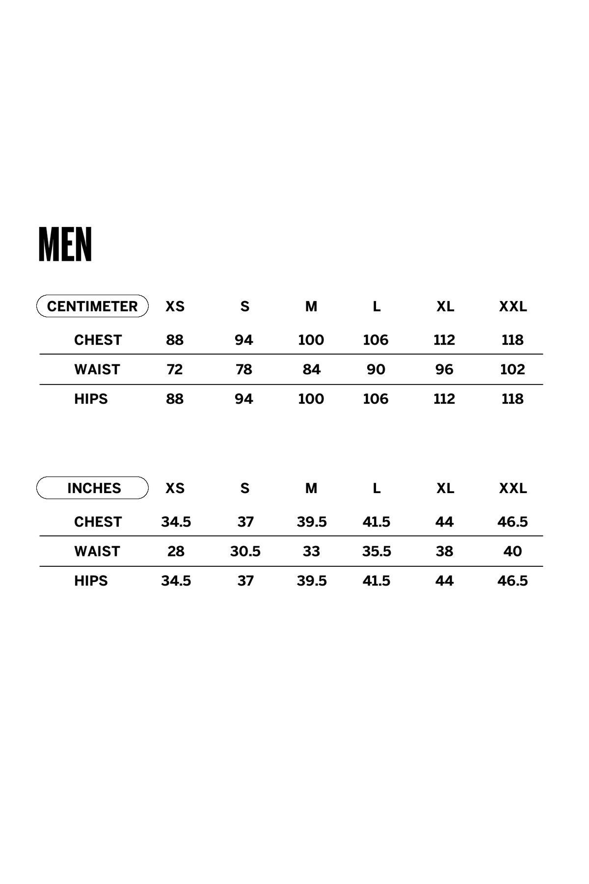 SYN Størrelses guide