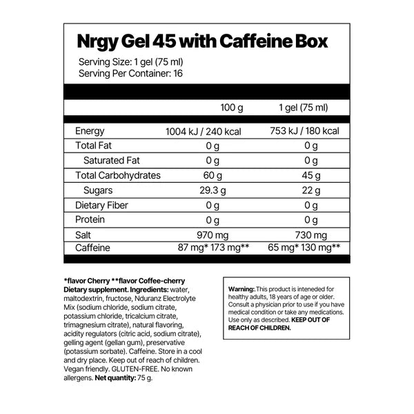 Nduranz Nrgy Gel 45 med 65 mg koffein - 16 stk.