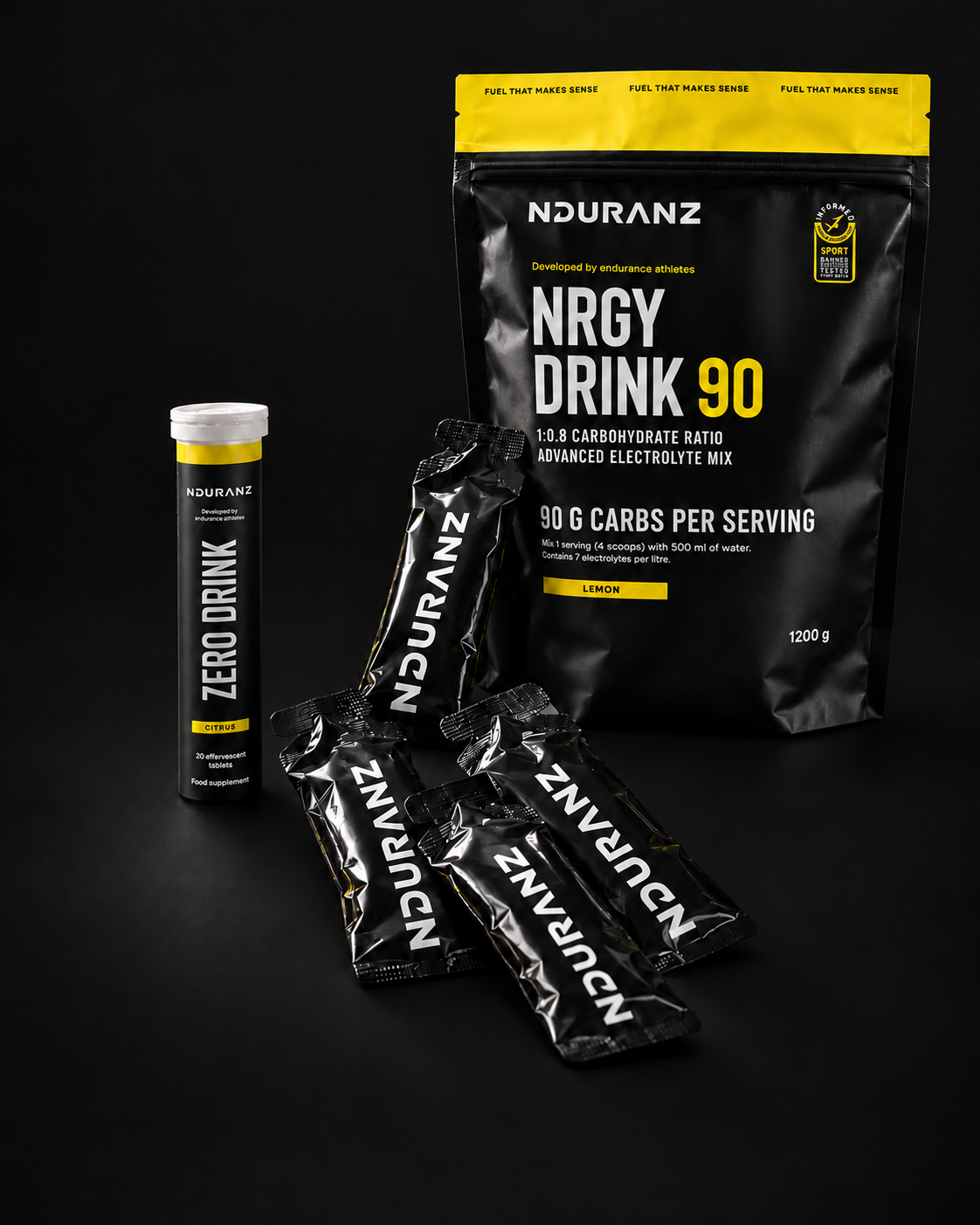 Nduranz energi bundle med cola-gels, sportsdrik og elektrolytter
