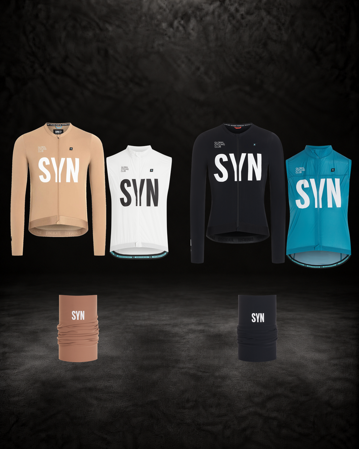 Herre og dame overgangssæt med originale produktbilleder af jerseys, veste og halsedisser